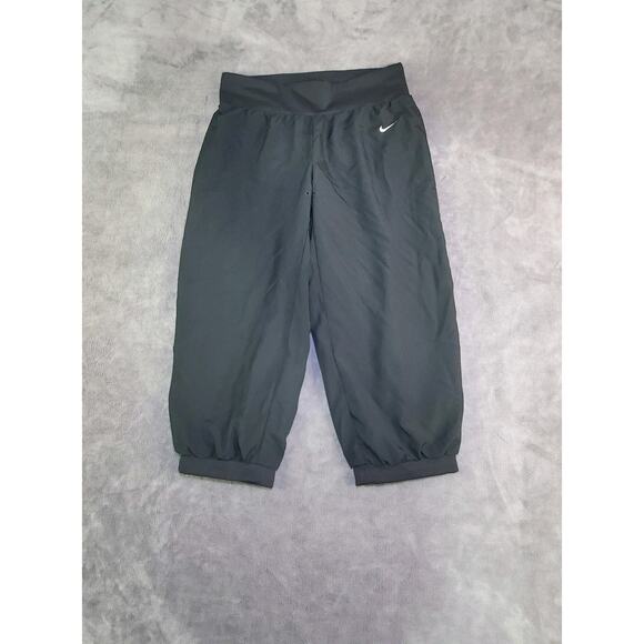 Nike Size S Womens Black Athletic DriFit Performance Jogger Capri Pants mesh C27 - Picture 1 of 10